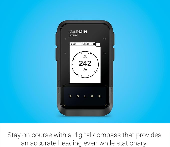 Garmin eTrex® Solar, GPS Handheld Navigator, Unlimited Battery Life, Water Resistant