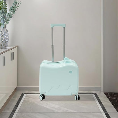 18-Inch Kids Ride-On Suitcase - Cute Lightweight Trolley Luggage with 4 Silent Spinner Wheels & Lock for Travel - Perfect for Ages 3-6 (Mint Green)