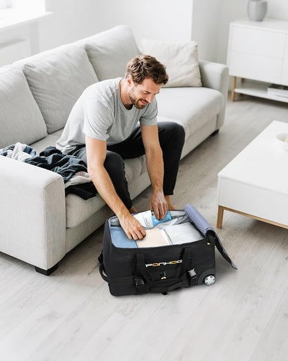 21 Inch Expandable Duffle Bag with Wheels for Men - Water Resistant Wheeled Duffle Bag for Weekend Travel & Overnight Trips,Black