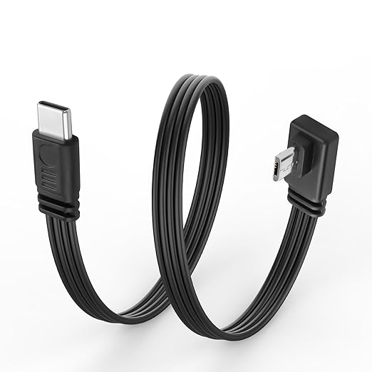 Flexible USB Type-C to Micro USB Cable,90 Degree Micro 5pin to USB C Flat Data Cable,Type C-to-Micro Short Flat Cable Supporting Charging& DataTransfer,for Phone,Camera,-30CM(Right Angle