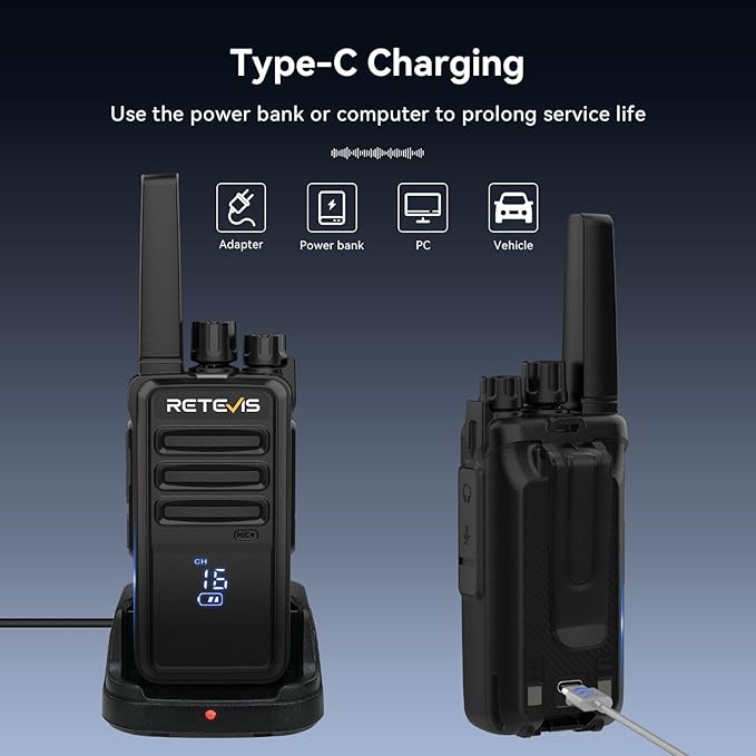 Retevis RT68H Walkie Talkies for Adults,2 Way Radio Long Range, Intuitive,Channel,Power Display,VOX Hands Free,Keylock,Rugged Two Way Radios with USB Charging Base,for Trip Camping Hiking (2 Pack)