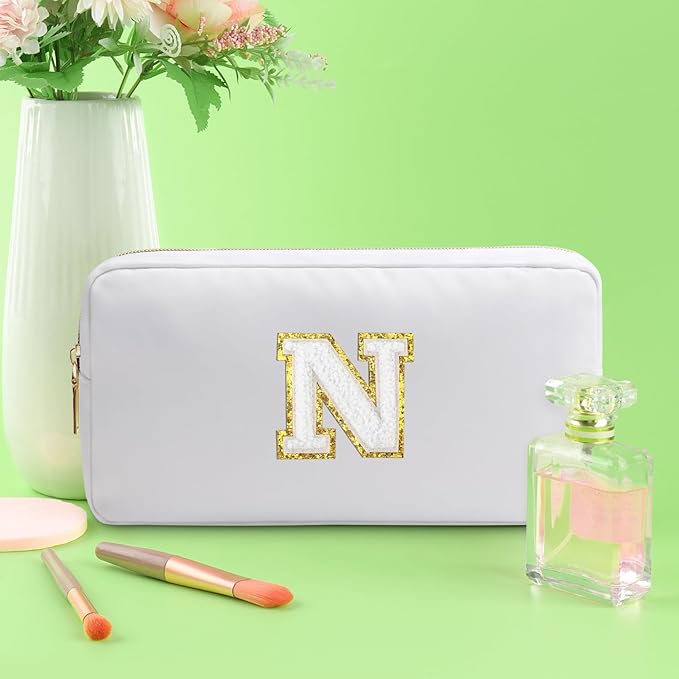 Initial N Makeup Bags Initial Letter A-Z Cosmetic Bag for Women Friends Daughter Sister Mom Inspirational Gifts Travel Toiletry Bag Christmas Birthday Gifts for Her Bridesmaid Bff Makeup Pouch N