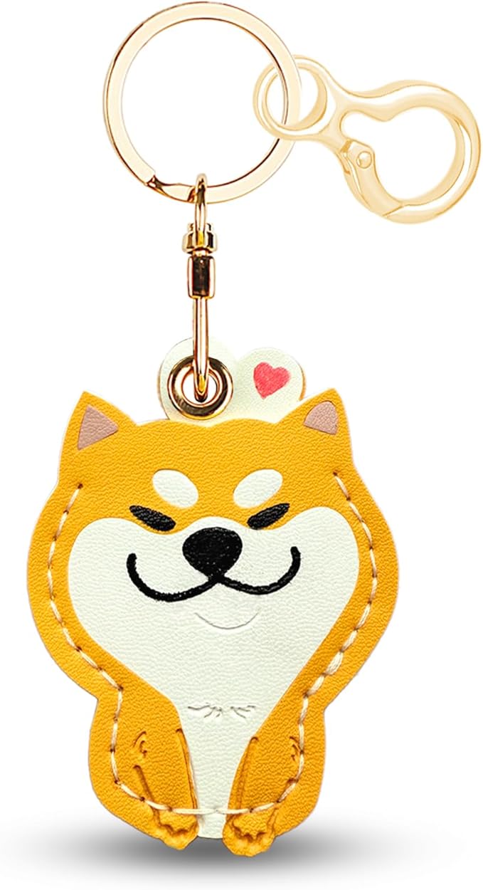 Leather Keychain for Airtag, Cute Protective Keychain Holder Compatible with Apple Air Tag,GPS Case Cover for Keys(Dog)