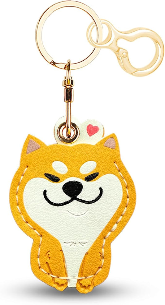 Leather Keychain for Airtag, Cute Protective Keychain Holder Compatible with Apple Air Tag,GPS Case Cover for Keys(Dog)