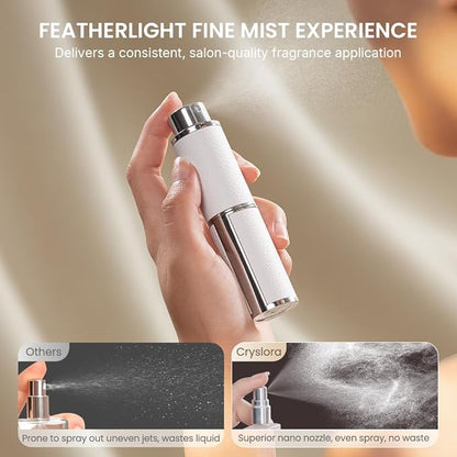 Perfume Atomizer, Rotary-Lift Nozzle, Cap-Free, Leather Refillable Spray Bottle, High-end Portable Dispenser, Travel Size TSA Approved 0.27oz/8 ml (Purple)