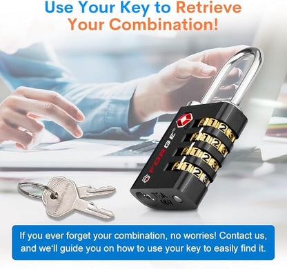 Forge Dual-Opening: Key or Combination Access Lock, Use Key to Recover Code If Forgotten, TSA Approved Locks for Luggage, Pelican case, Travel, Gym, School, Stainless Steel Shackle. (Black 2 Pk)