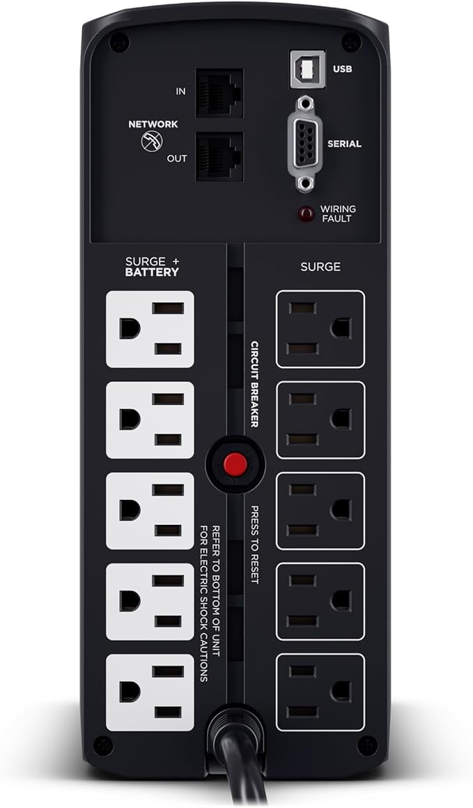 CyberPower CP850PFCLCD PFC Sinewave UPS Battery Backup and Surge Protector, 850VA/510W, 10 Outlets, AVR, Mini-Tower; UL Certified