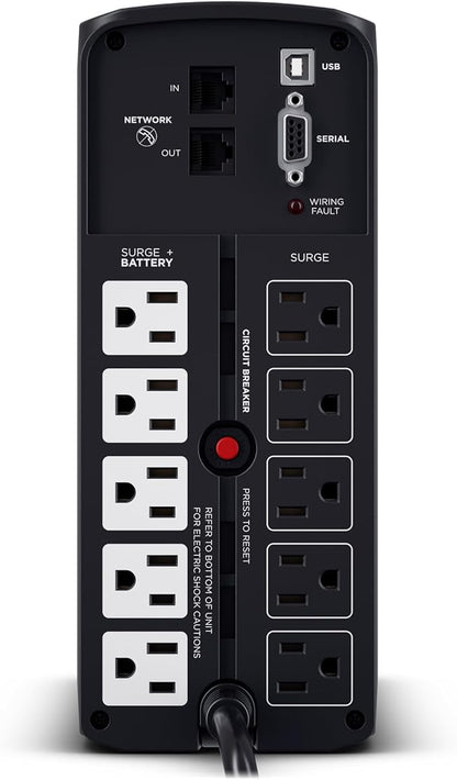 CyberPower CP850PFCLCD PFC Sinewave UPS Battery Backup and Surge Protector, 850VA/510W, 10 Outlets, AVR, Mini-Tower; UL Certified
