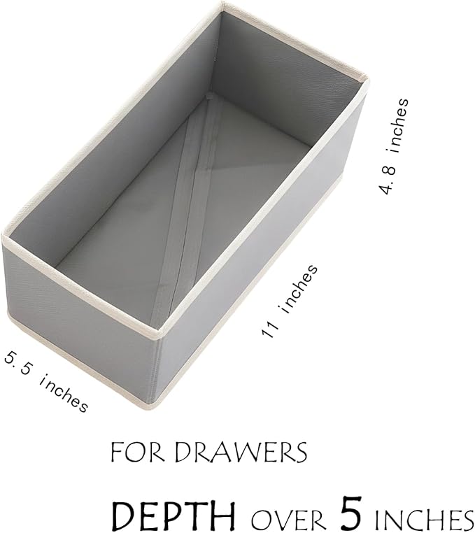 Sock Drawer Organizer 3-Pack Light Gray - Small Storage Bins for Underwear Clothes, Foldable & Removeable Fabric Dividers for Closet