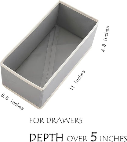 Sock Drawer Organizer 3-Pack Light Gray - Small Storage Bins for Underwear Clothes, Foldable & Removeable Fabric Dividers for Closet