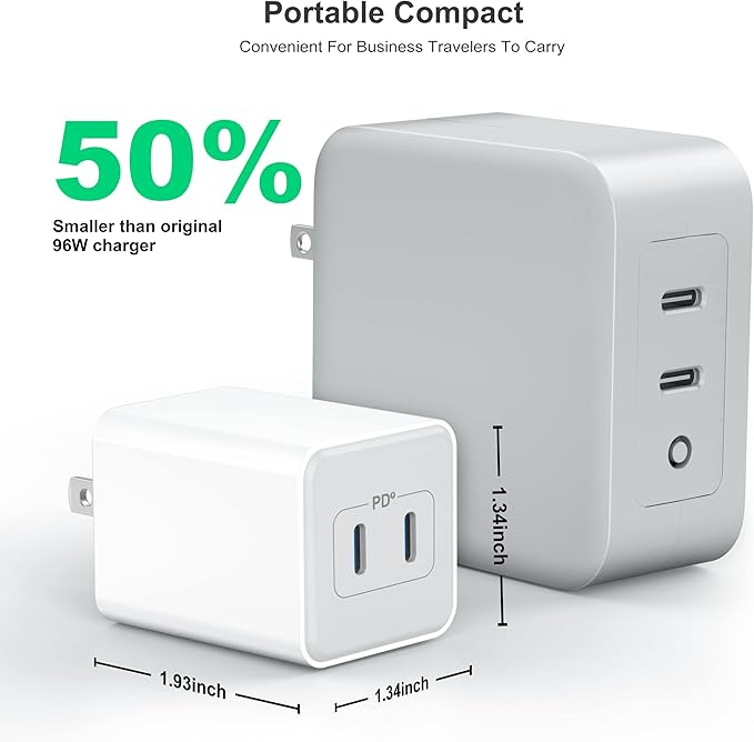 USB C 20W Wall Charger, 2 Pack Dual Port 40W PD 3.0 Type C Fast Charging Block, Durable Portable Charger for iPhone 11/12/13/14/15/16 Pro Max, iPad Pro, AirPods 4, for Apple Watch 10, Samsung Galaxy