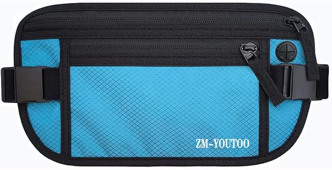Money Belt for Travel - Hidden Travel Pouch Protect Your Credit and Money With RFID Blocking Passport Holder Waist Wallet (Blue)