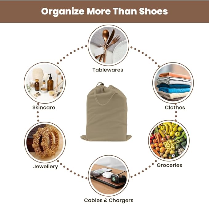 LFH Cotton Rich Shoe Storage Bags with Drawstring, Dustproof Breathable Reusable Organizer, Perfect For Travel, Dorm, Hotel, College, Gym, Easy to Carry Machine Washable 12"x17" (Pack of 4) - Chambray