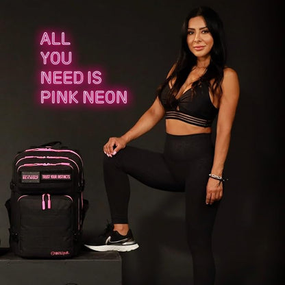 WOLFpak 45L Athletic Gym Backpack - Durable 1000D Waterproof Oxford Material with MOLLE Webbing, Laptop Pocket & Dual Cup Holders, Durable Fitness/Travel/Military Daypack (Neon Pink)