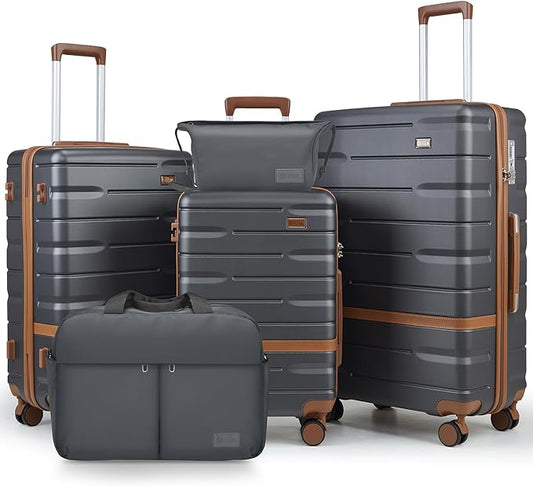 Luggage Sets 3 Piece with TSA Lock Hardside PC+ABS Carry On Suitcase with YKK Zippers Lightweight Rolling Travel Luggage Sets with Spinner Wheels (Gray)