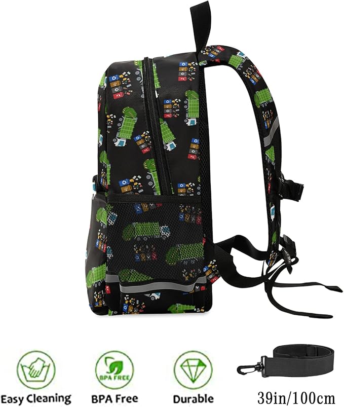 Garbage Truck Trash Recycling Kid's Toddler Backpack for Boys Girls Preschool Nursery with Safety Leash (01145)