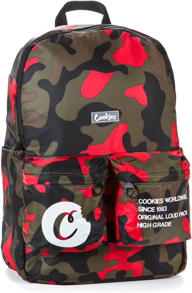COOKIES Orion Canvas Backpack 22.8L – Large Travel Backpack for Men & Women, Carry-On, Work, Stylish & Spacious Bag - Red Camo