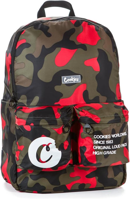 COOKIES Orion Canvas Backpack 22.8L – Large Travel Backpack for Men & Women, Carry-On, Work, Stylish & Spacious Bag - Red Camo