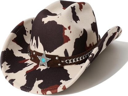 WDIRARA Women's Cowboy Hat Cow Print Western Cowgirl Hats Travel Vacation