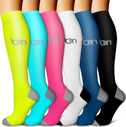 BLUEENJOY Copper Compression Socks for Women & Men (6 pairs) - Best Support for Nurses, Running, Hiking, Recovery