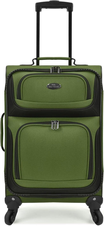 U.S. Traveler Rio Lightweight Softside Rolling Carry-on Suitcase, 4-Wheel Set, Green