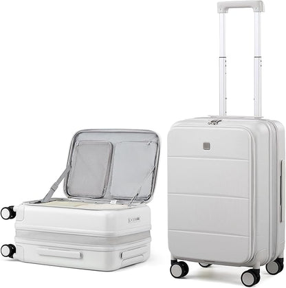 MILADA 20 Inch Expandable Top Opening Carry On Luggage 22x14x9 Airline Approved, Lightweight Hard Shell Suitcases with Wheels, TSA Approved & Trunk Style Luggage for Travel, White
