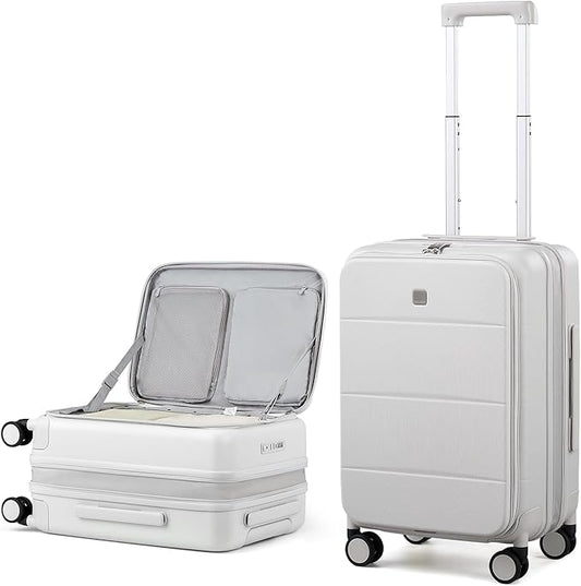 MILADA 20 Inch Expandable Top Opening Carry On Luggage 22x14x9 Airline Approved, Lightweight Hard Shell Suitcases with Wheels, TSA Approved & Trunk Style Luggage for Travel, White
