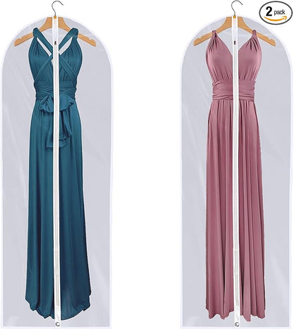 Dress Bags for Gowns Long - Foldable, 65" Clear Garment Bags for Closet Storage and Travel 24"x65"/ 2 Pack