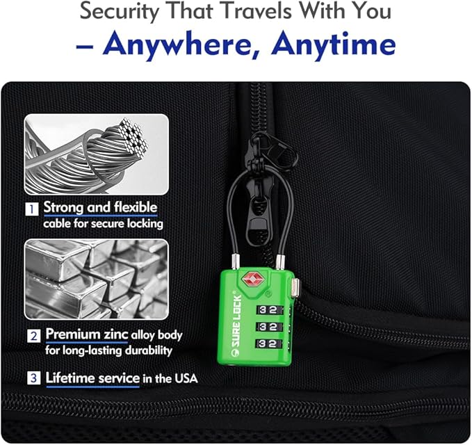 SURE LOCK TSA Compatible Travel Luggage Locks, Inspection Indicator, Easy Read Dials TSA Approved with Zinc Alloy