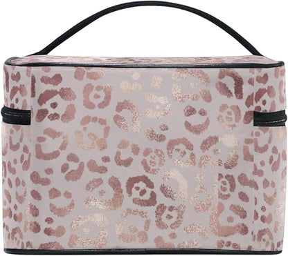 Makeup Bag, Rose Gold Leopard Travel Makeup Organizer Bag Cosmetic Cases Toiletry Bags for Girl Women Ladies