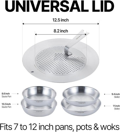 316 Stainless Steel Removable Handle Cookware, 5-Ply Stackable Cookware Set, 6-Piece Pans with Universal Lid, Induction Compatible, Oven & Dishwasher Safe