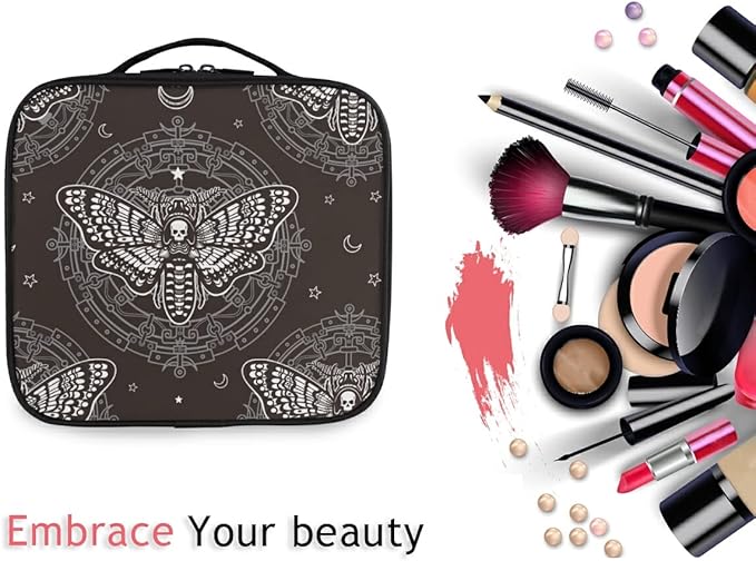 MNSRUU Women Makeup Bag Skull Butterfly Black Makeup Bag Organizer Travel Cosmetic Bag for Teenage Girl Clear Make Up Bags with Zipper