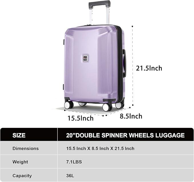 Luggage Sets 3 Piece, Lightweight Expandable PC Hardside Durable Suitcases with Spinner Wheels & TSA Lock, 20/24/28 Inch, Purple