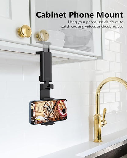 MiiKARE Travel Essentials Airplane Phone Holder, Universal Handsfree Phone Mount for Flying with 360 Degree Rotation, Travel Must Haves Phone Stand for Desk, Tray Table, Black&Black