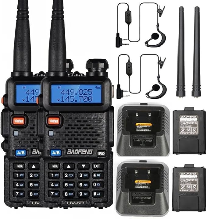 Baofeng UV-5R Ham Radio Long Range UV5R Handheld Dual Band Rechargeable Two Way Radio Walkie Talkies for Adults with Programming Cable，Acoustic Tube Earpiece for Survival Gear Hunting,2Pack