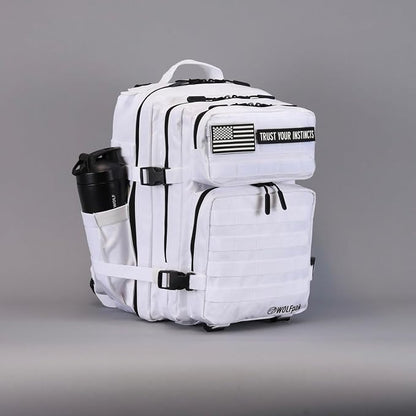WOLFpak 35L Athletic Gym Backpack - Durable 1000D Waterproof Oxford Material with MOLLE Webbing, Laptop Pocket & Dual Cup Holders, Durable Fitness/Travel/Military Daypack (Polar White)