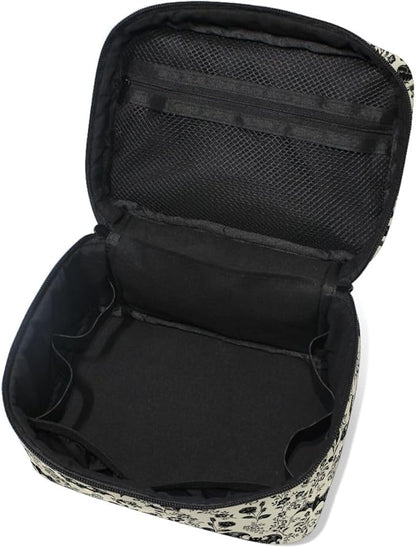Makeup Train Case Bat Retro Flower Korean Carrying Portable Zip Travel Cosmetic Brush Bag Organizer Large for Girls Women