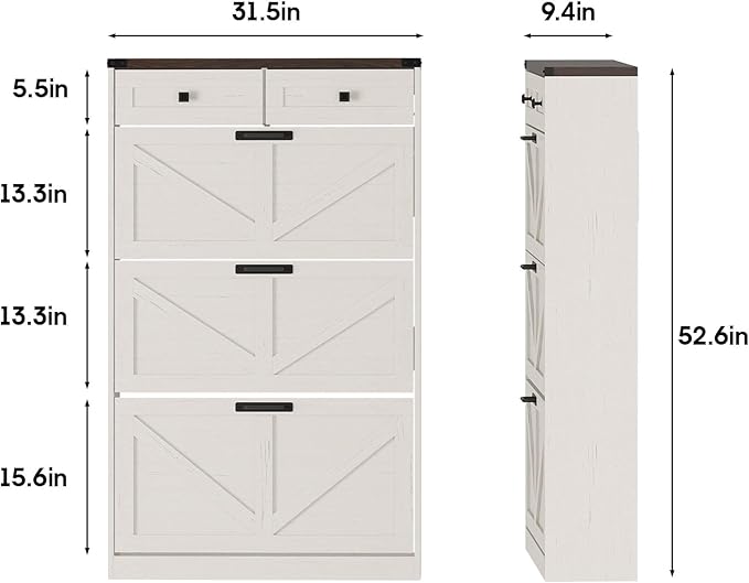 Shoe Cabinet with 3 Flip Drawers & 2 Drawers,Freestanding Shoe Storage Cabinet for Entryway,Farmhouse Narrow Slim Organizer Rack for Foyer,Hallway,White