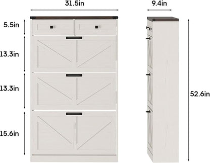 Shoe Cabinet with 3 Flip Drawers & 2 Drawers,Freestanding Shoe Storage Cabinet for Entryway,Farmhouse Narrow Slim Organizer Rack for Foyer,Hallway,White