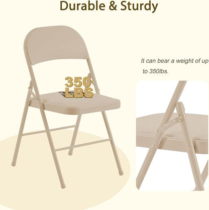 Khaki Folding Chairs 20 Pack with Padded Cushion and Back, Portable Duty Metal Frame Commercial Seat, Foldable Indoor Outdoor Chairs for Office Party Events Kitchen Dinning Wedding, 330-LBS Capacity