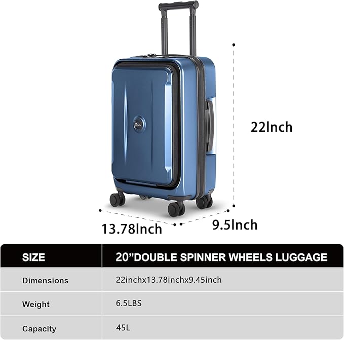 Luggage Sets 2 Piece, Carry On Luggage with Front Pocket & USB Port and 28 Inch Expandable Checked Luggage with Top Opening, Durable PC Hardside Suitcases with Spinner Wheels & TSA Lock, Blue (20/28)