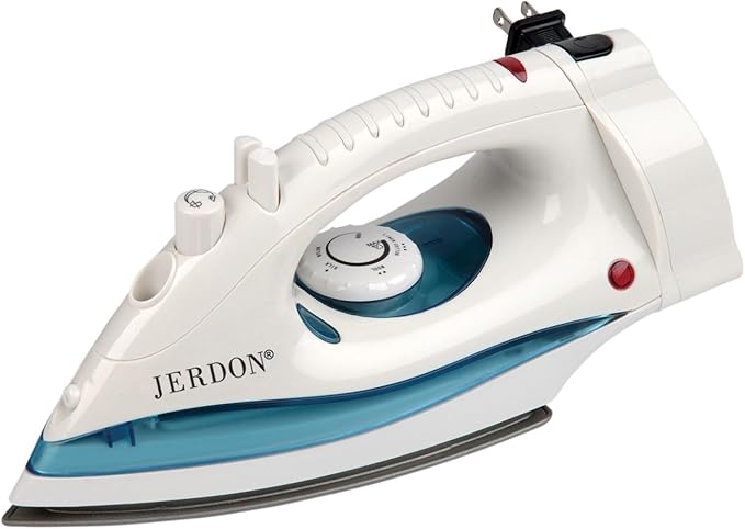 Jerdon Hotel Iron with Retractable Cord - Mid-Size, White Clothing Iron - Dual Auto Shut-Off - 7-Foot Retractable Cord - 1200 Watts - J913B