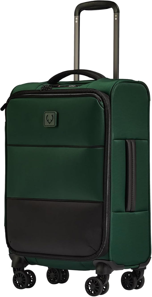 ANTLER - Soft Stripe Carry On Luggage 22x14x9 Airline Approved - Cabin Suitcase with Expander, Adjustable Handle, 4 Spinner Wheels, Lightweight, TSA Lock - Recycled Polyester Luggage - Antler Green