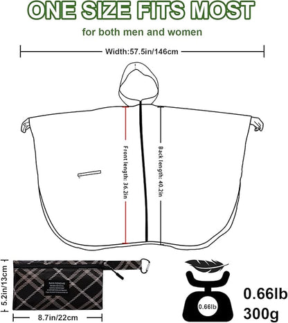 Hooded Rain Ponchos for Adult - Rain Coat and Rain Jacket with Waterproof Pocket and Zipper