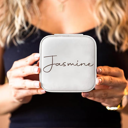 DayOfShe Personalized Name Jewelry Box Christmas Stocking Stuffers for Teenagers Girls Women Gifts, Custom Small Travel Jewelry Case for Wedding Gifts Bridesmaid Proposal Gifts