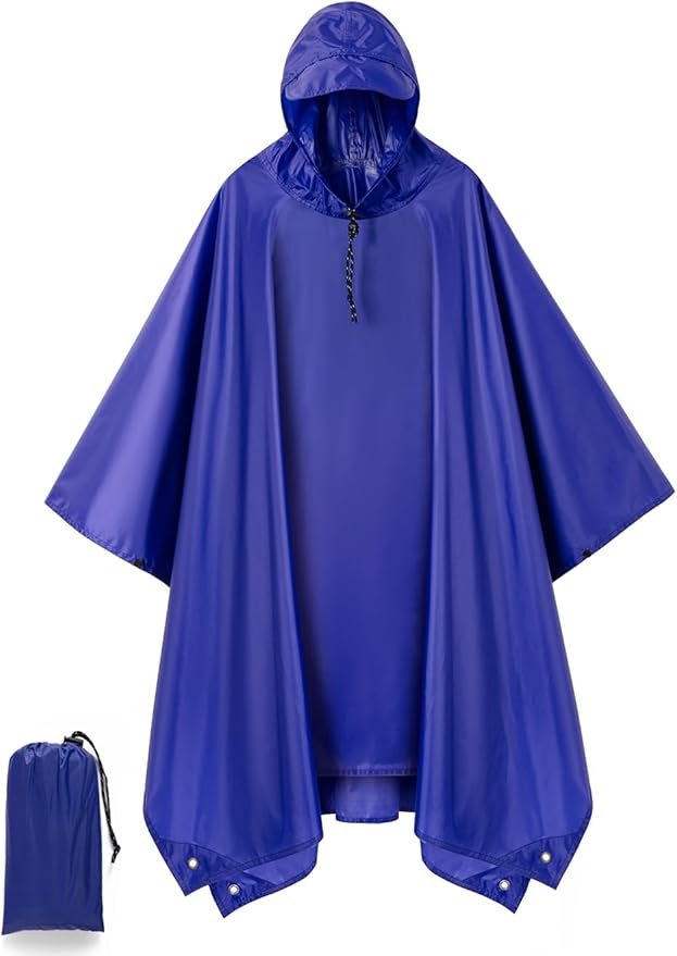Hooded Rain Poncho for Adult, Waterproof Lightweight Raincoat for Hiking Camping