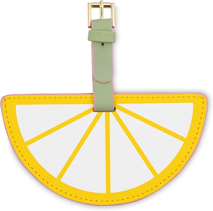 kate spade new york Round Yellow Vegan Leather Luggage Tag for Women, Durable Suitcase ID Tag, Lemon