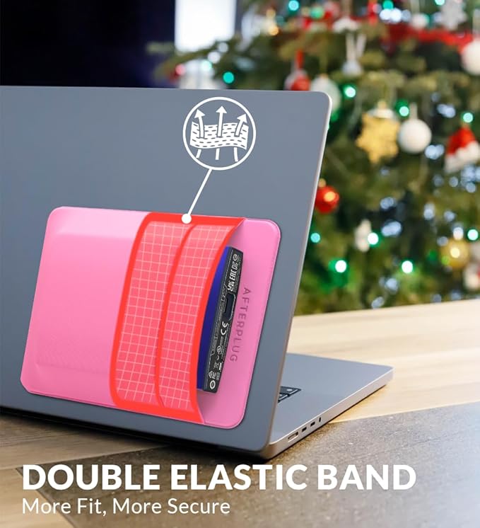 2-Pocket Adhesive Pouch for Laptop, Compatible with External 2.5" HDD, SSD, Magic Mouse, USB Cable and More - Pink