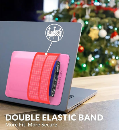 2-Pocket Adhesive Pouch for Laptop, Compatible with External 2.5" HDD, SSD, Magic Mouse, USB Cable and More - Pink