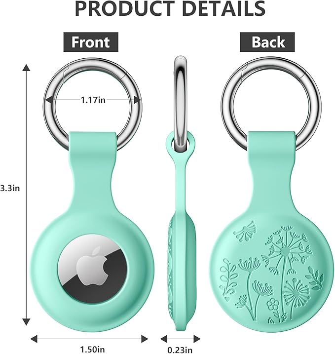 Lerobo Flower Engraved for AirTag Holder Keychain Silicone AirTag Case Cover Anti-Scratch Air Tags 4 Pack for Cat Collar Anti-Lost Air Tags Accessories for Bags Keys Backpack Luggage Finder Tracker